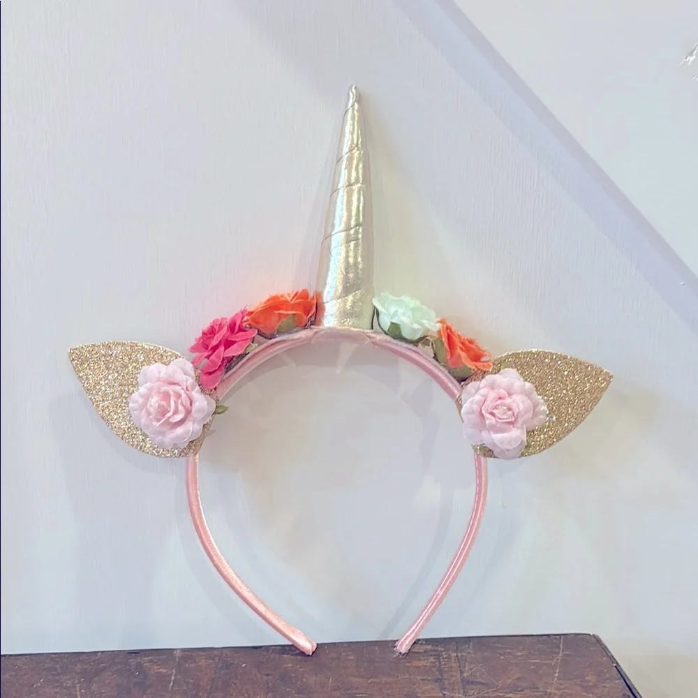 NWOT Sparkly Unicorn Floral Gold & Pink Girls Headband